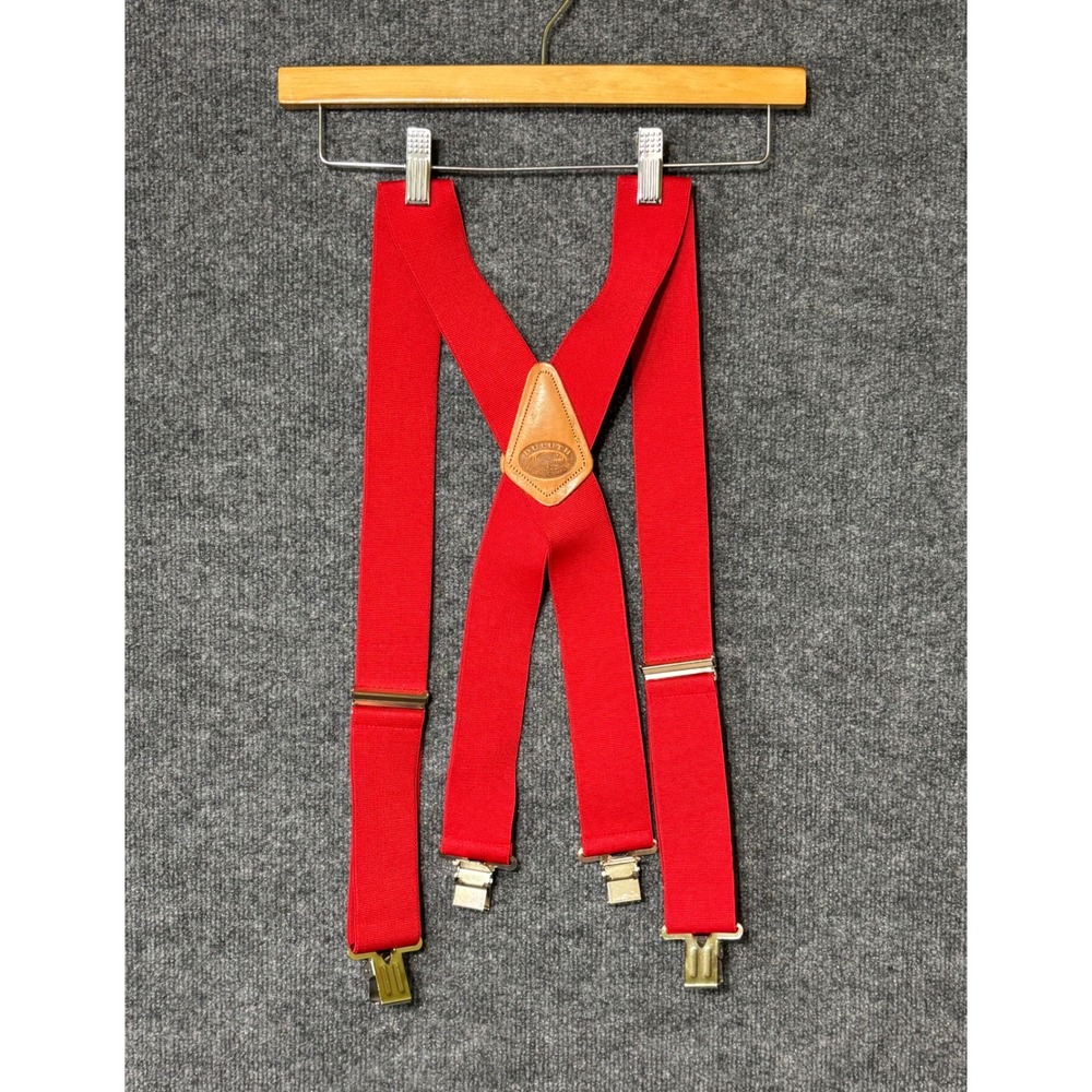 Duluth Trading Co Mens OS Suspenders Red Heavy Duty Elastic X-Back Leather